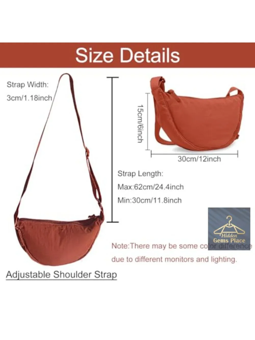 Nylon Crescent Crossbody Bag Adjustable Strap Lightweight Travel Shoulder Purse